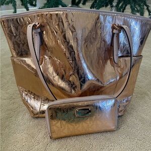 Michael Kors Shimmering Gold Tote and Wallet